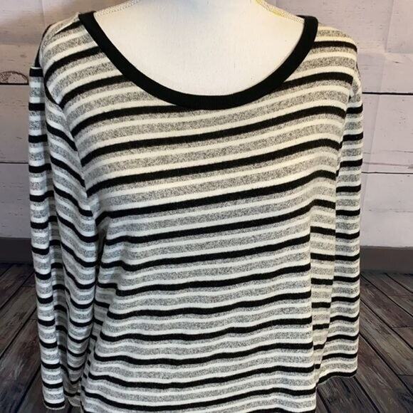 Liverpool Sweater Womens XL Gray Black Striped Brushed Knit Soft Cozy Stretch - Picture 8 of 13